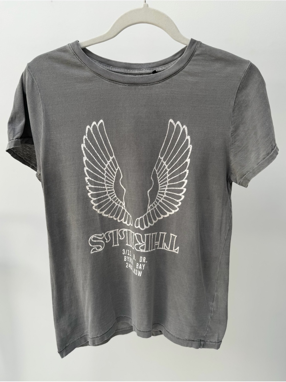 Princess Polly Thrills Co. Wings
Graphic Gray Vintage Wash Boho T-Shirt, Size 2